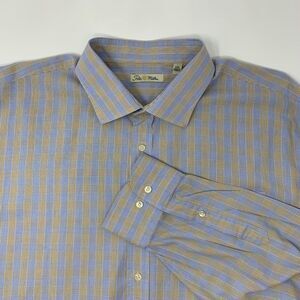 Peter Millar Men's‎ Shirt Light Blue Yellow Plaid Long Sleeve Button Up Size XXL